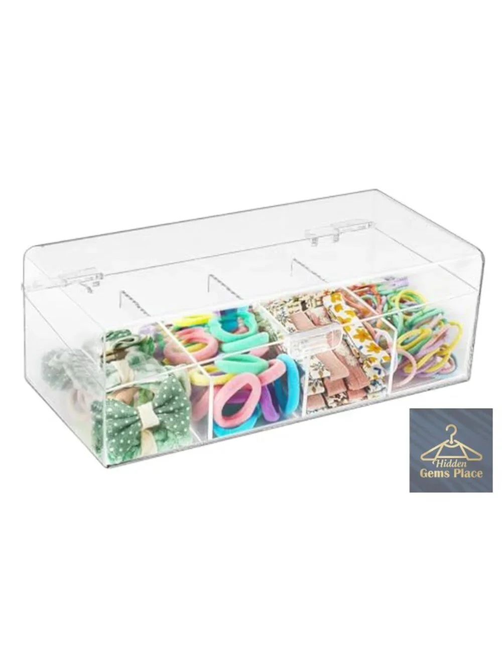 Clear Acrylic Hair Accessories Storage Box with Dividers, 4-Compartment